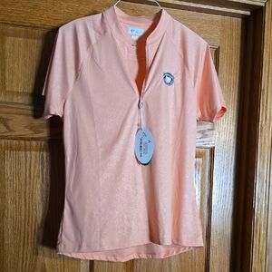 NWT Greg Norman Ladies Peach Golf Short Sleeve Zip-Up Top Size Large